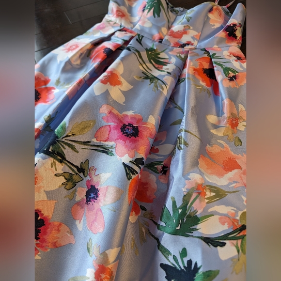 Eliza J Floral Blue Satin Cocktail Dress sz 12 - Picture 16 of 16